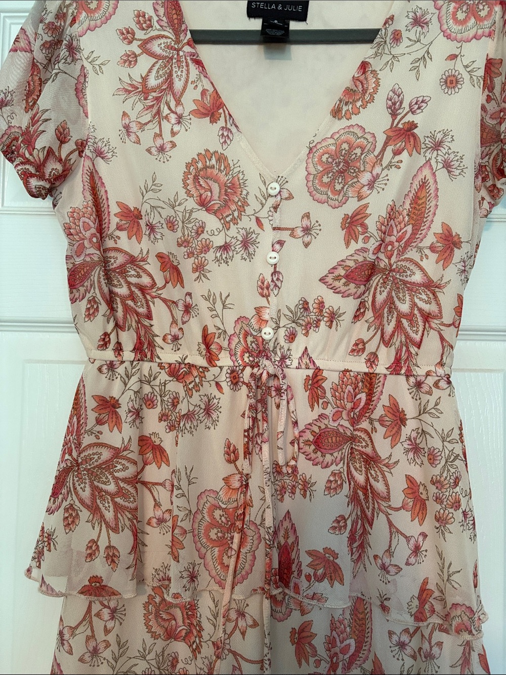 Cream and Rust Floral Tiered Midi Dress - Picture 3 of 3